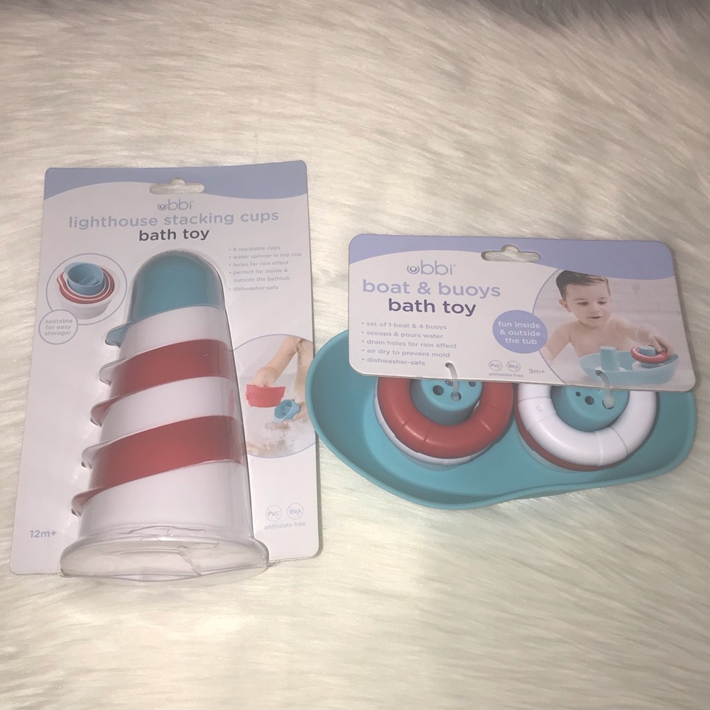 New Ubbi Lighthouse Stacking Cups and Boat & Buoys Bath Toy Set